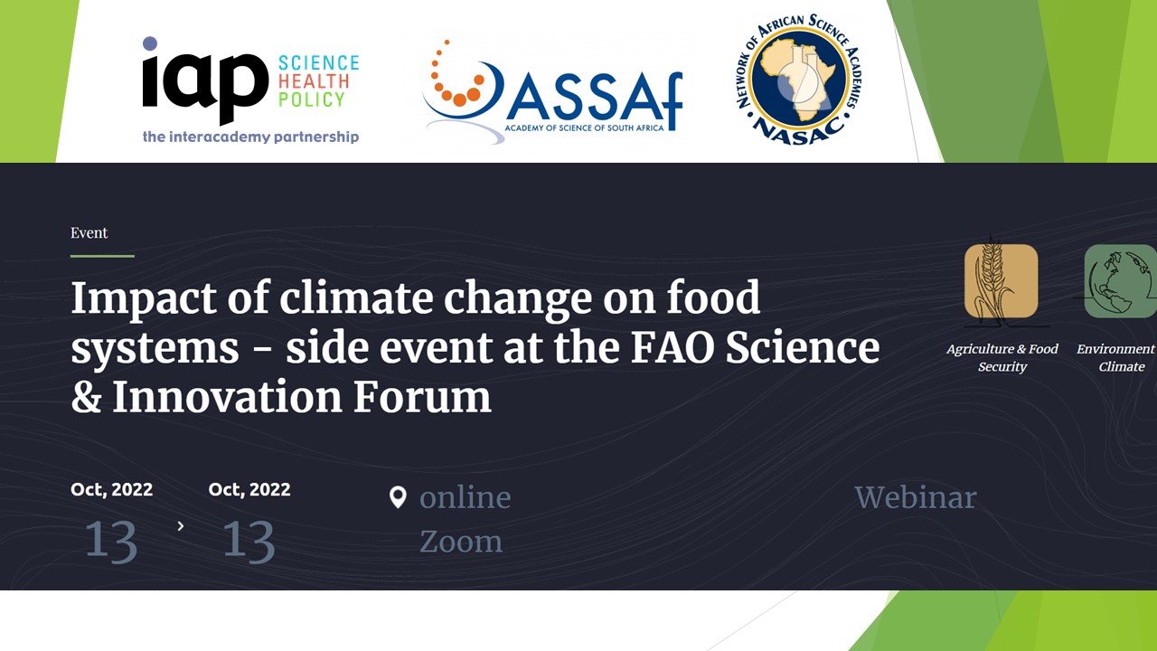 Impact of climate change on food systems – side event at the FAO Science & Innovation Forum on 13 October, 2-4 PM CEST